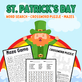 St. Patrick's Day Crossword Puzzles , Word Search & Maze -