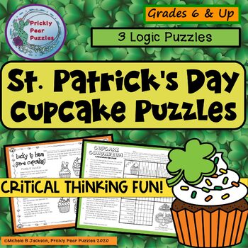 Preview of St. Patrick's Day Cupcake Logic Puzzles - Fast Finishers - Fun GATE Activity
