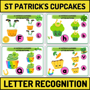 Preview of St. Patrick's Day Cupcakes Letter Recognition For Preschool Boom Cards Bundle