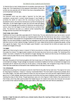 Preview of St. Patrick’s Day Customs and Symbols - Reading Comprehension