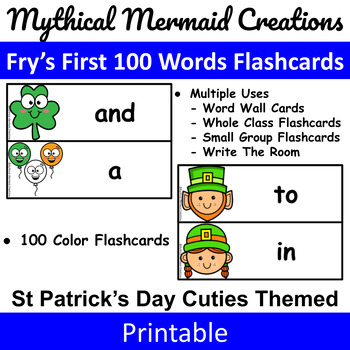 Preview of St Patrick's Day Cutie Themed - Fry's First 100 Words Flashcards / Wall Cards