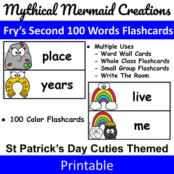 Preview of St Patrick's Day Cutie Themed - Fry's Second 100 Words Flashcards / Wall Cards