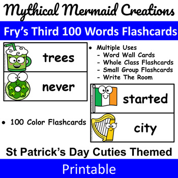 Preview of St Patrick's Day Cutie Themed - Fry's Third 100 Words Flashcards / Wall Cards