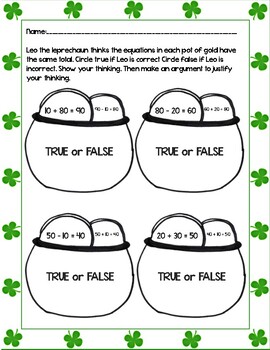 Preview of St. Patrick's Day Decade Addition and Subtraction Worksheet