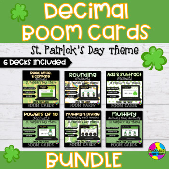 Preview of St. Patrick's Day Decimal Boom Cards™ Digital Task Card Bundle