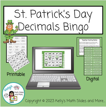 Preview of St. Patrick's Day Decimals Bingo Game - Digital and Printable