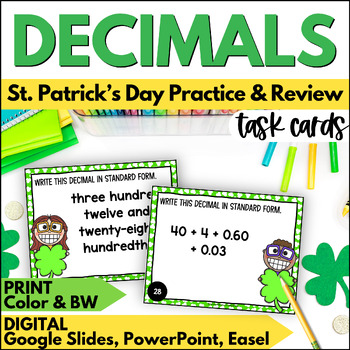 Preview of St. Patrick's Day Decimals Task Cards - March Math Practice & Review Activities