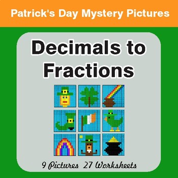 St. Patrick's Day: Decimals To Fractions - Color-By-Number Math Mystery Pictures