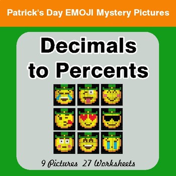 St Patrick's Day: Decimals to Percents - Color-By-Number Math Mystery Pictures