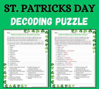 Preview of St. Patrick's Day Decoding Puzzle Vocabulary Worksheet