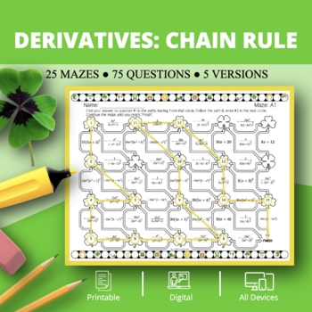 Preview of St. Patrick's Day: Derivatives Chain Rule Maze Activity