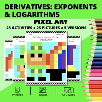 Preview of St. Patrick's Day: Derivatives Exponents and Logs Pixel Art Activity