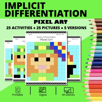 Preview of St. Patrick's Day: Derivatives Implicit Differentiation Pixel Art Activity