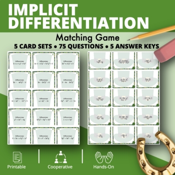 Preview of St. Patrick's Day: Derivatives Implicit Differentiation Matching Game