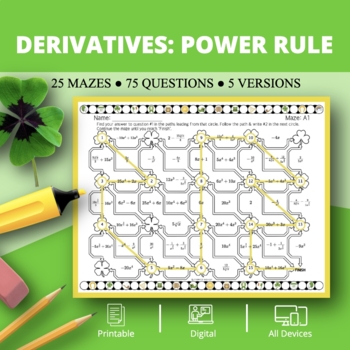 Preview of St. Patrick's Day: Derivatives Power Rule Maze Activity