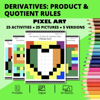 Preview of St. Patrick's Day: Derivatives Product and Quotient Rule Pixel Art Activity