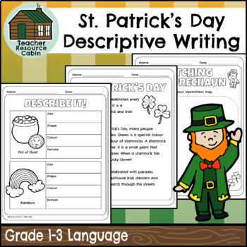 Preview of St. Patrick's Day Descriptive Writing | NO PREP (Grade 1-3 Language)