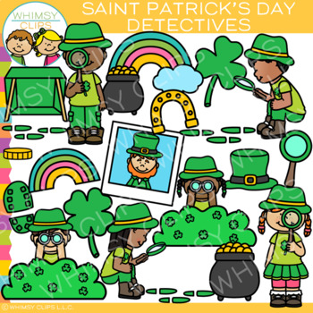 Preview of St. Patrick's Day Leprechaun Detective Kids Clip Art {March Clip Art}
