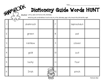 Preview of St. Patrick's Day Dictionary Guide Words Hunt and Dictionary Skills Practice