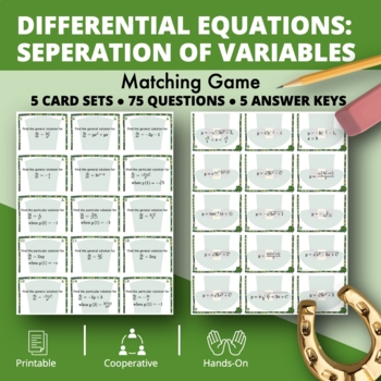 Preview of St. Patrick's Day: Differential Equation (Separation of Variables) Matching Game