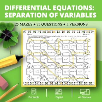 Preview of St. Patrick's Day: Differential Equations (Separation of Variables) Mazes
