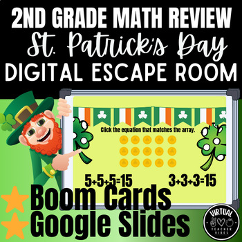 Preview of St. Patrick's Day Digital Escape Room (2nd Grade Math Review) in Google Slides