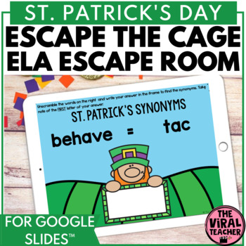 Preview of St. Patrick's Day ELA Escape Room Game Literacy Activities Google Slides™