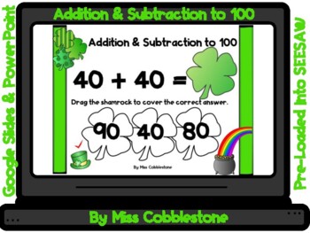 Preview of St.Patrick's Day Digital Math Activity-Addition & Subtraction to 100(SEESAW,PPT)