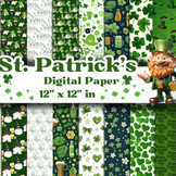 St. Patrick's Day Digital Paper, Irish Shamrock Four Leaf Clover