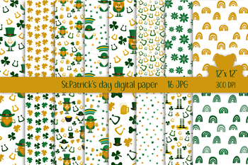 Preview of St. Patrick's Day Digital Papers, Shamrock Pattern, Irish Gnome