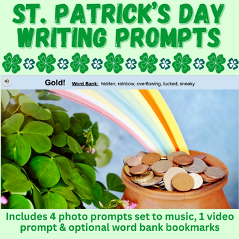 Preview of St. Patrick's Day Digital Photo Writing Prompts & Word Bank Bookmarks