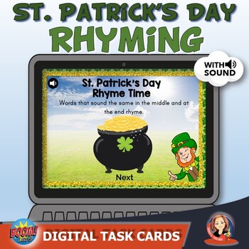 Preview of St. Patrick's Day Rhyming Activities Boom Task Cards