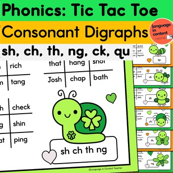 Preview of St Patrick's Day Digraphs Tic Tac Toe Phonics Game for First Grade Kindergarten