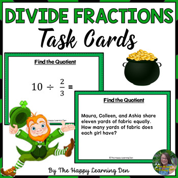Preview of Dividing Fractions Task Cards (St Patrick's Day)