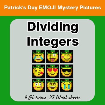 St Patrick's Day: Dividing Integers - Color-By-Number Math Mystery Pictures