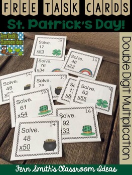 Preview of St. Patrick's Day Double Digit Multiplication Task Cards Freebie