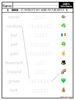 St. Patrick's Day EASY Word Search and Word Find, with Emojis | TPT