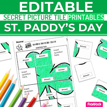Preview of St. Patrick's Day EDITABLE Worksheets | Secret Mystery Picture Tile Templates