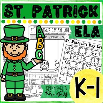 Preview of St. Patrick's Day ELA NO PREP Activities Writing Crafts & Worksheets for K-1