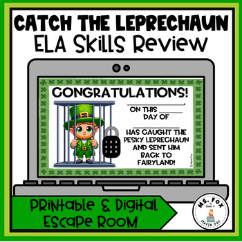Preview of St. Patrick's Day ELA Escape Room Fiction Reading Comprehension Print & Digital