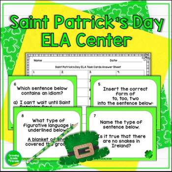 Preview of St. Patrick's Day ELA Task Cards Center