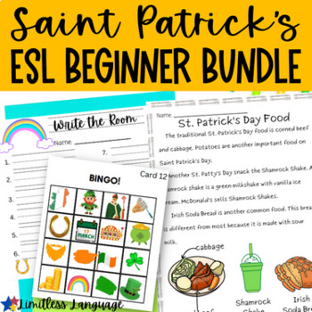 Preview of St. Patrick's Day ESL writing and reading comprehension for grades 4-12