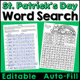 St. Patrick's Day Editable Word Search Puzzle Fun Activities