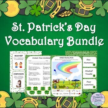 Preview of St. Patrick's Day Elementary Vocabulary Activity Worksheets BUNDLE