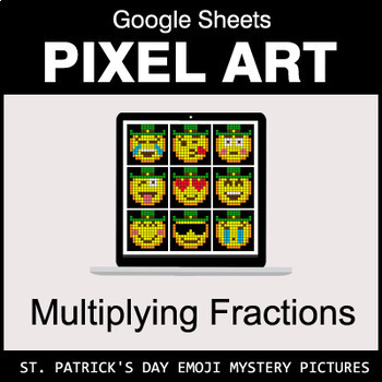 Preview of St. Patrick's Day Emoji - Multiplying Fractions - Google Sheets Pixel Art