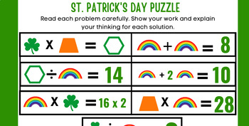 Preview of St. Patrick's Day Equation Puzzle