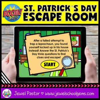 Preview of St. Patrick’s Day Escape Room Boom Cards | Trivia Questions DIGITAL Activity