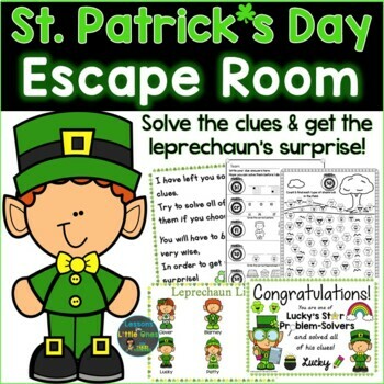 Preview of St Patrick's Day Escape Room Math ELA Saint Patty's Day Kindergarten First Grade