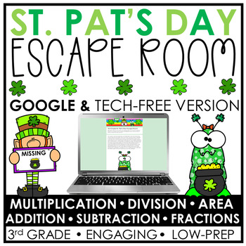 Preview of St. Patrick's Day Math Escape Room | Digital and Print | 3rd Grade