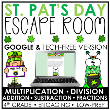 Preview of St. Patrick's Day Math Escape Room | Digital and Print | 4th Grade